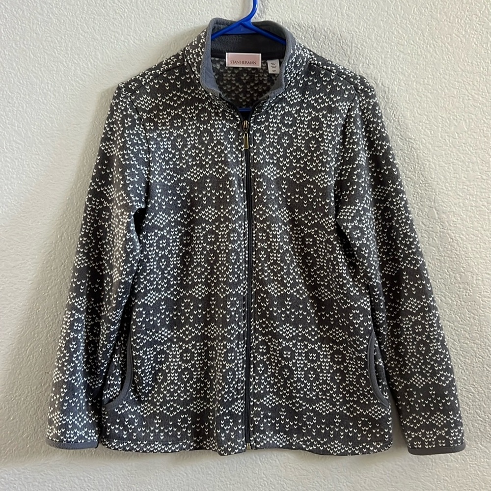 Stan Herman Sweater Jacket  Gray Long Sleeves Size S